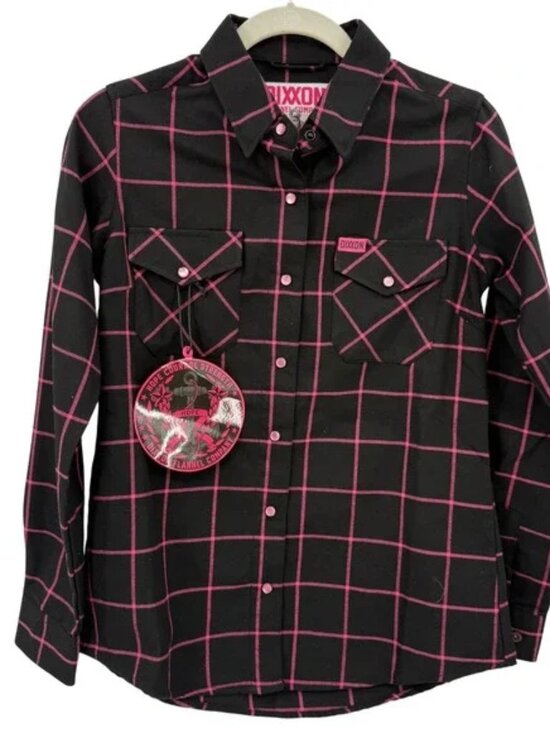 NEW NWT! DIXXON "HOPE" PINK/BLACK PLAID FLANNEL SHIRT BREAST CANCER sz S - Picture 9 of 10